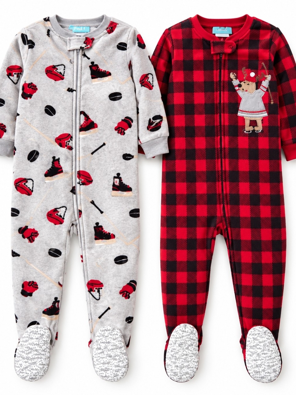 Baby Boy Fleece Footed Pajamas 2-Pack Hockey & Buffalo Plaid Sleepers 🏒 PEKKLE